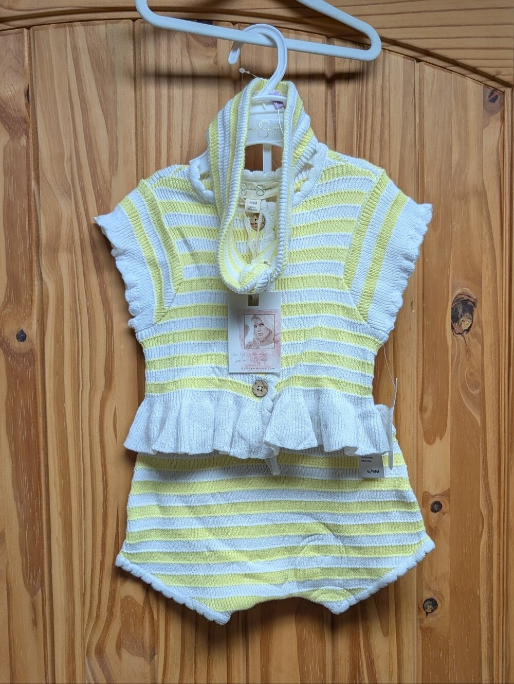 Jessica Simpson Yellow & White Striped Knit Hooded Romper
